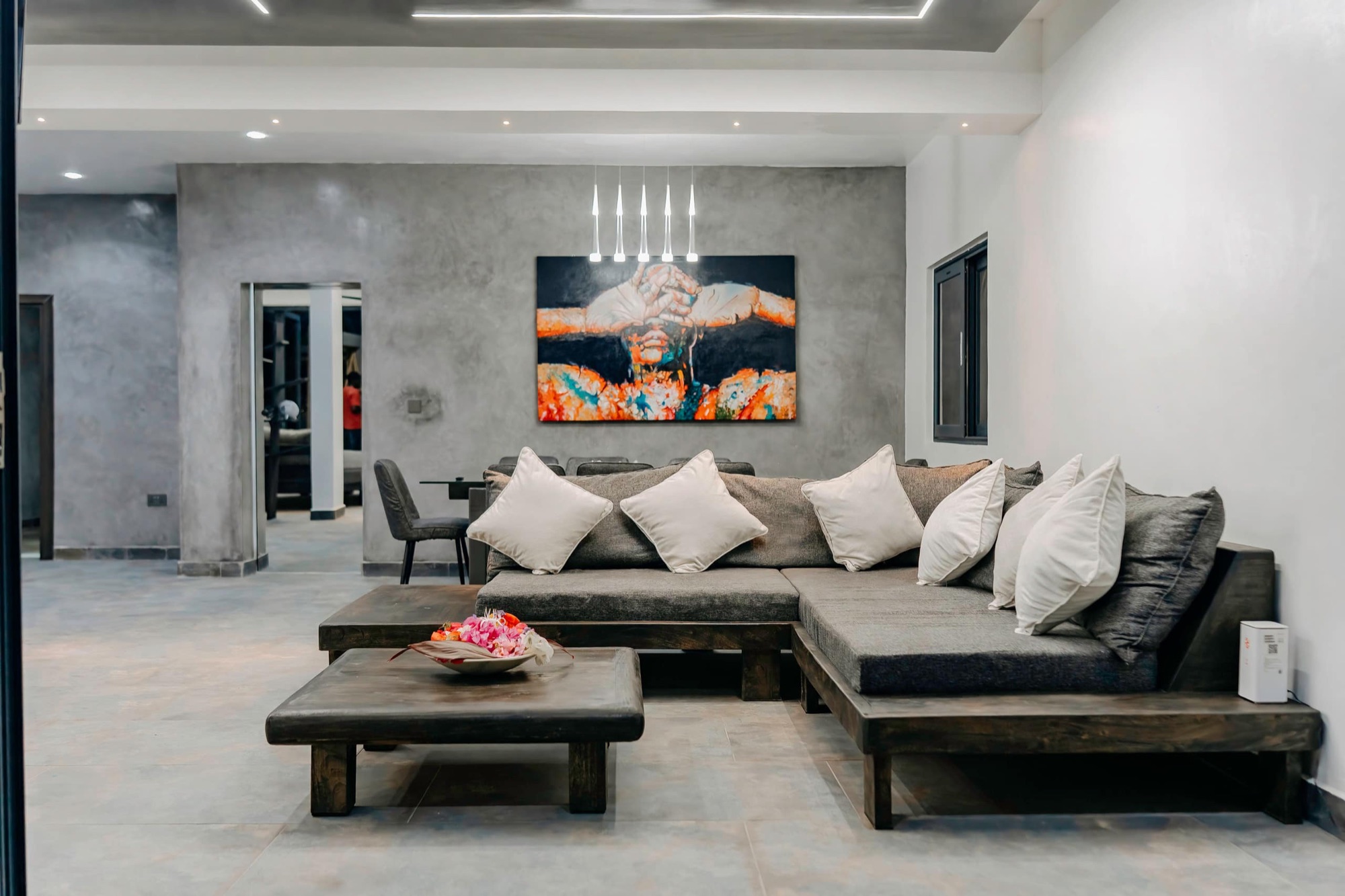 The open-plan living room at WAZO Villa